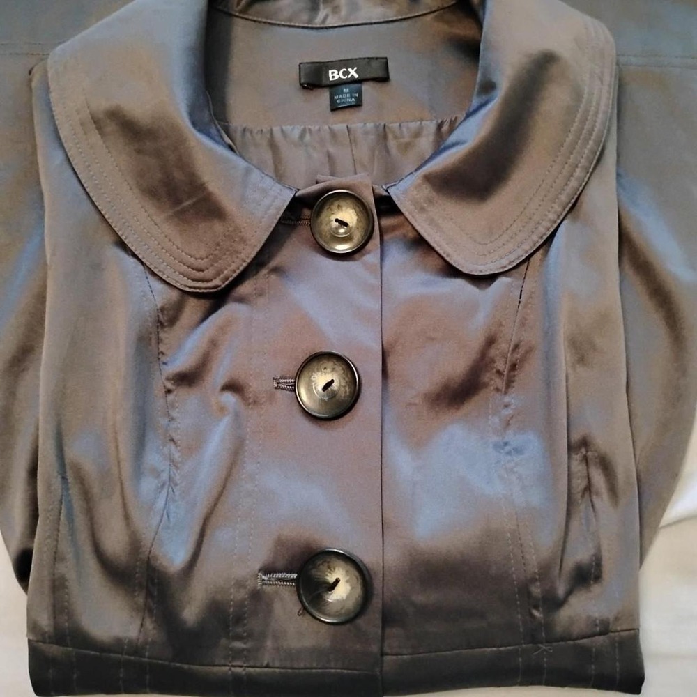 Y2K Vintage BCX Metallic Dark Vampy Trench Coat Dress 🌟 Fit & Flare Babydoll - Picture 3 of 8